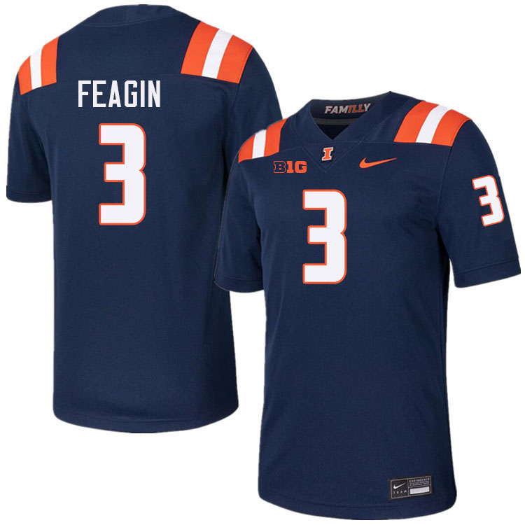 Men #3 Kaden Feagin Illinois Fighting Illini College Football Jerseys Stitched-Navy